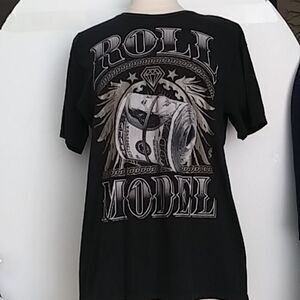 Roll Model T-Shirt Graphic of a Roll of $100s Surrounded by Bling